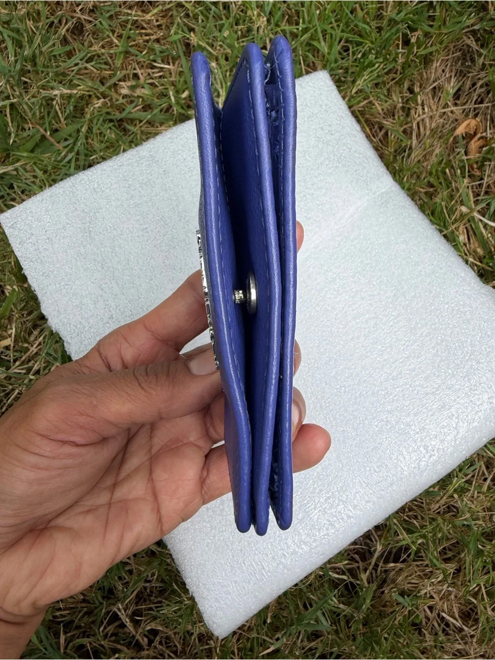 Aimee Kestenberg Purple Leather Card Wallet with Silver Logo